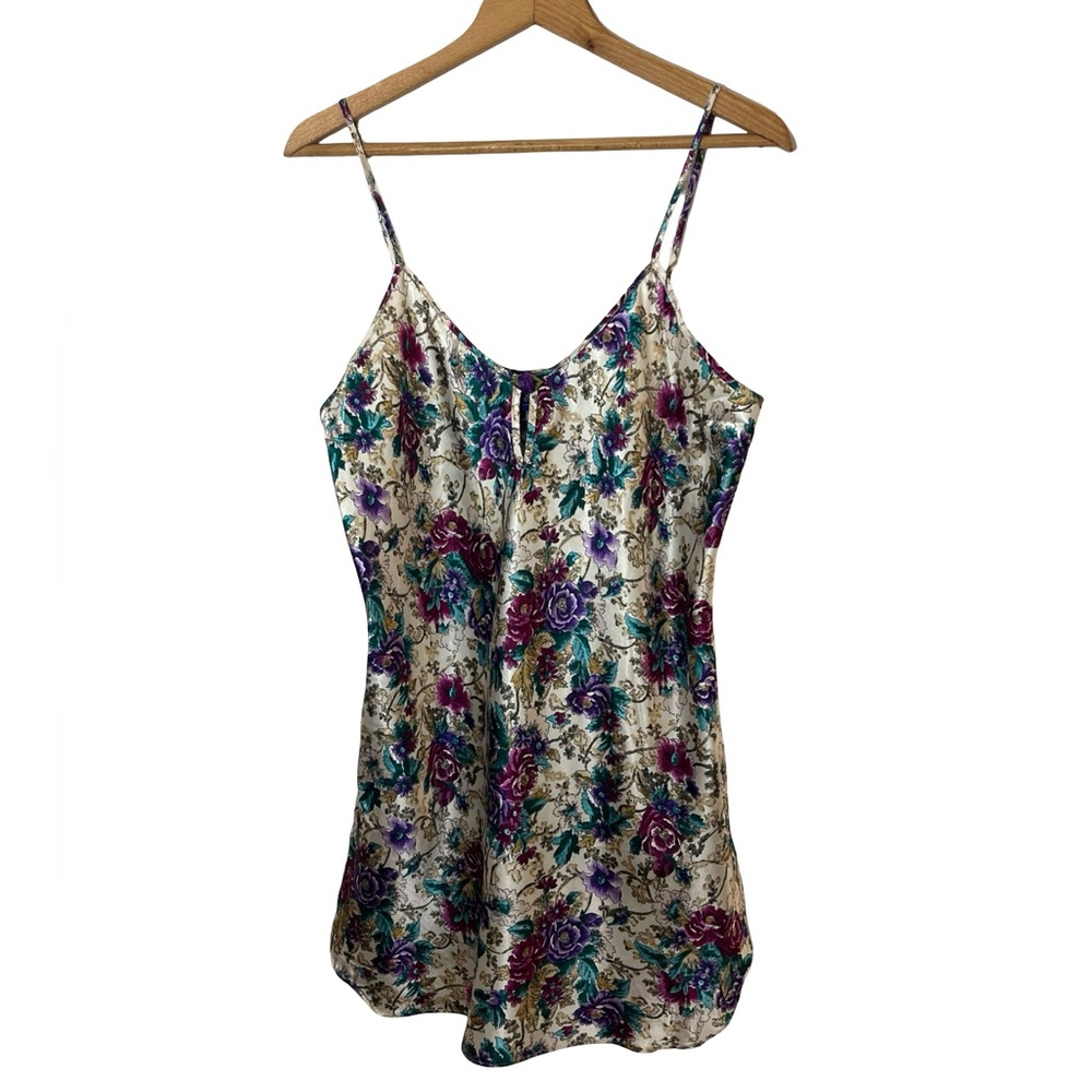 Vintage Floral Satin Slip Mini Dress Size Medium
